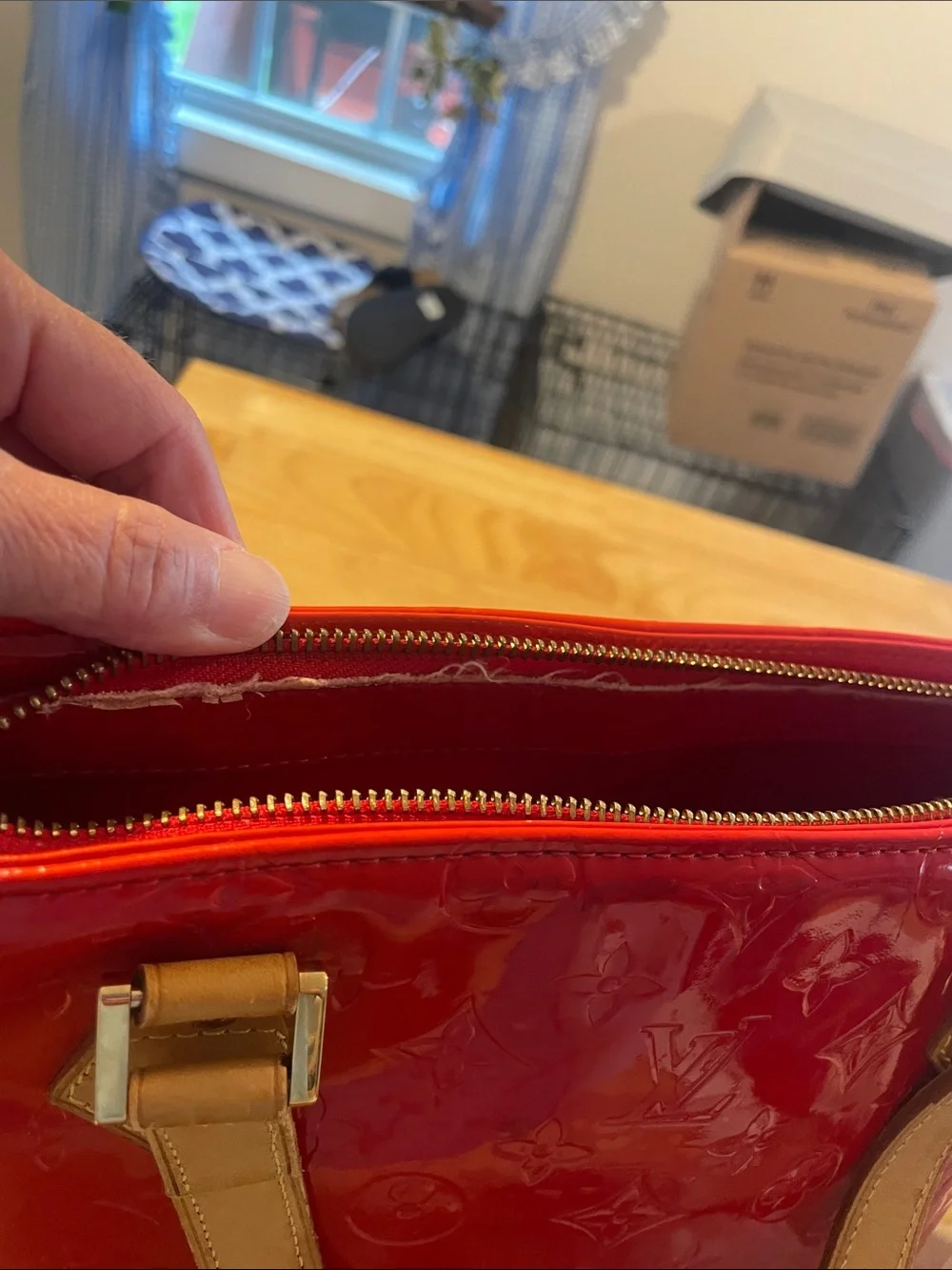 Louis Vuitton Red Vernis Patent Tote with Tan Vachetta Handles - Picture 12 of 15